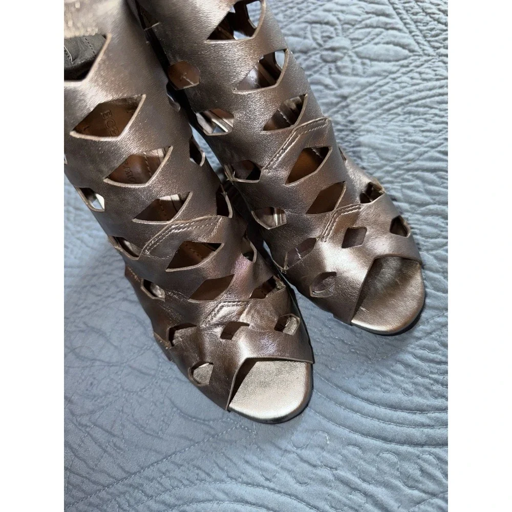 GIANNI BINI Dark Silver STRAPPY WEDGE HEEL PEEP TOE SANDALS WOMENS Size 8 M